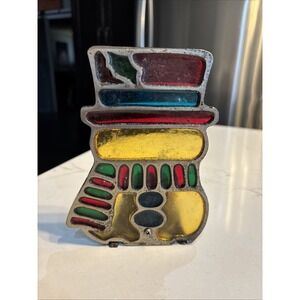 Vintage Cast Iron Snowman Stained Glass Tea Light Candle